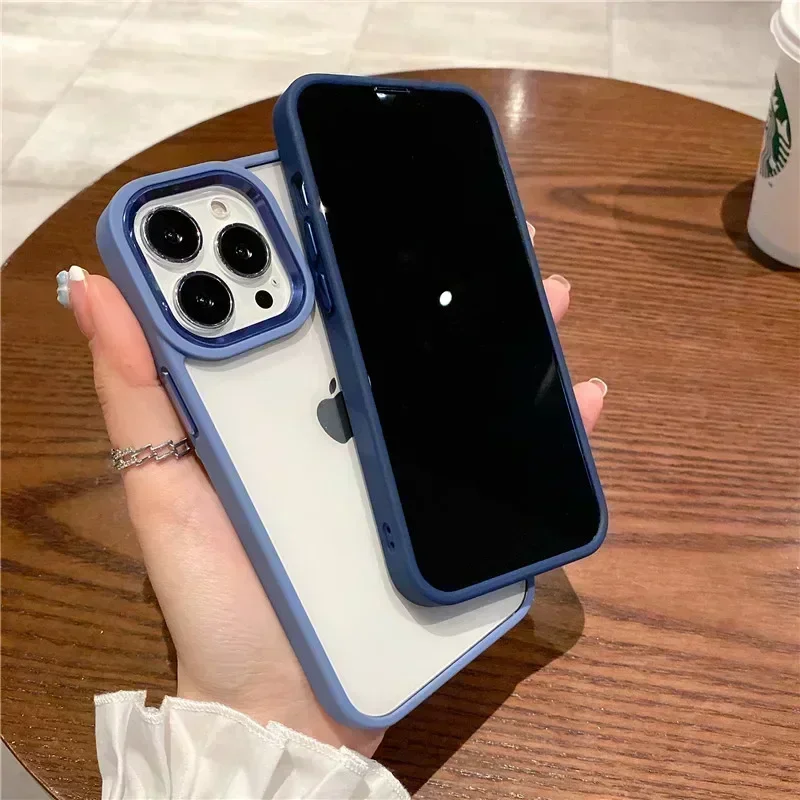 Cubierta de anillo de cámara de lujo para iPhone 15 14 13 Pro Max, funda de silicona a prueba de golpes de acrílico transparente, parachoques de moda