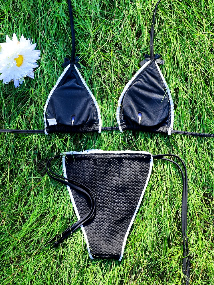 Bikini Sexy para mujer, traje de baño unicolor, conjunto de Bikini triangular, traje de baño Push Up, ropa de playa para verano, traje de baño con Tanga