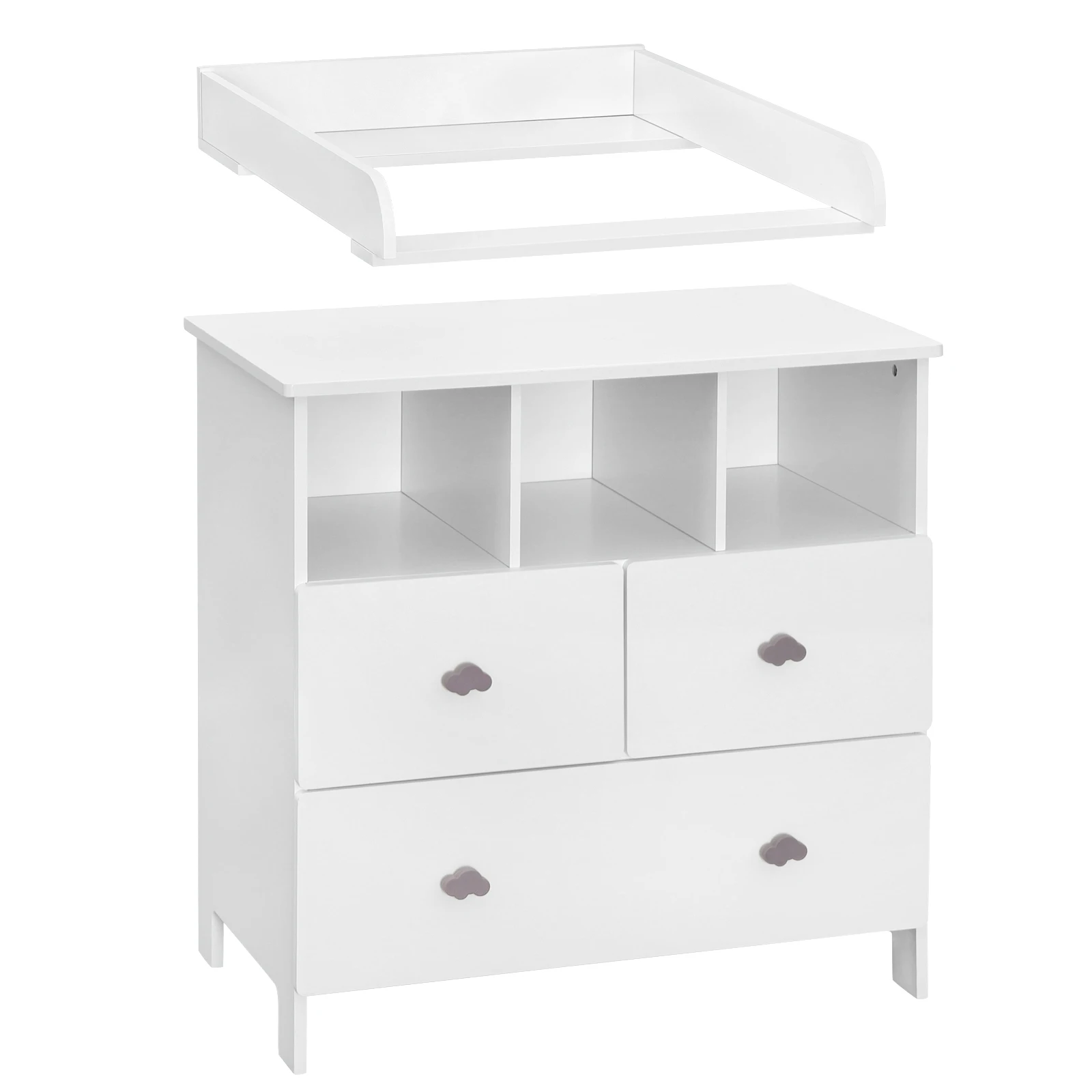 WOLTU Wickelunterlage für Kommode, MDF, 60 x 10,5 x 80 cm, Wickelunterlage für Babykommode mit Seitenwänden