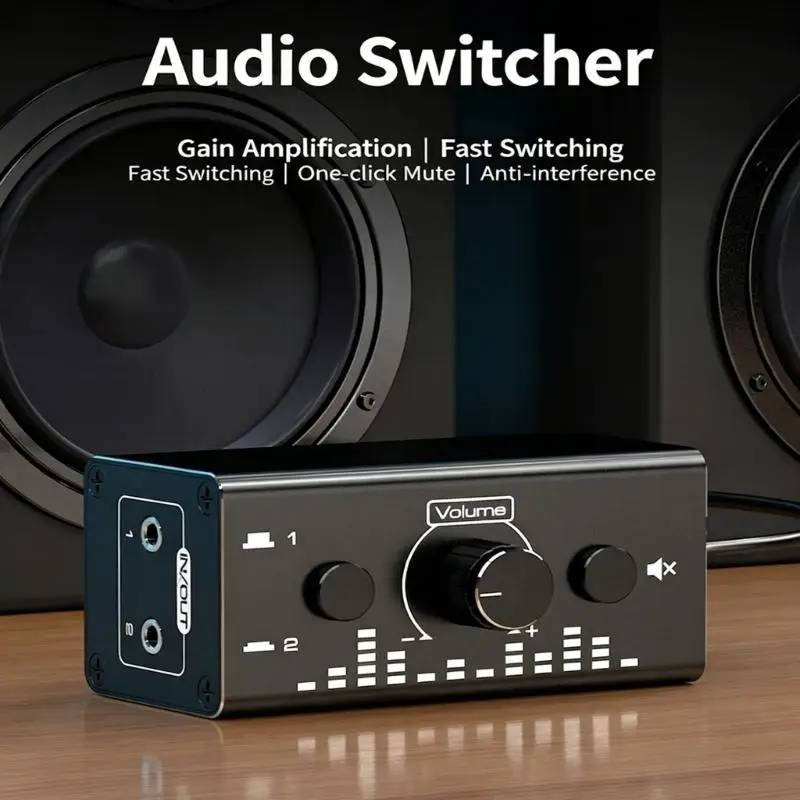 652F Portable Bidirectional 3.5Mm Stereo Sound Selectors Box With Volumes Dials For Speakers Headphones