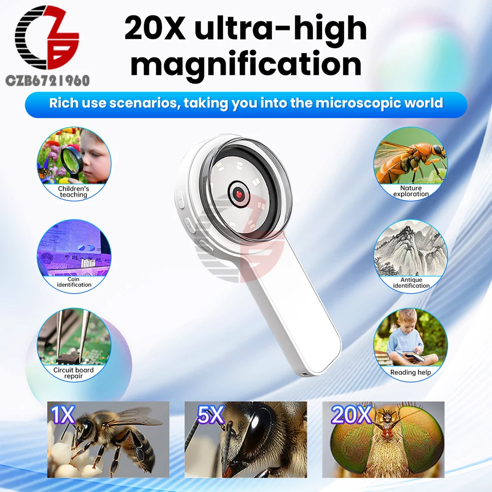 

20X Handheld Digital Microscope DC 5V Type-C Jewelry Magnifying Glass for identification/ Electronics Repair/Quality Inspection