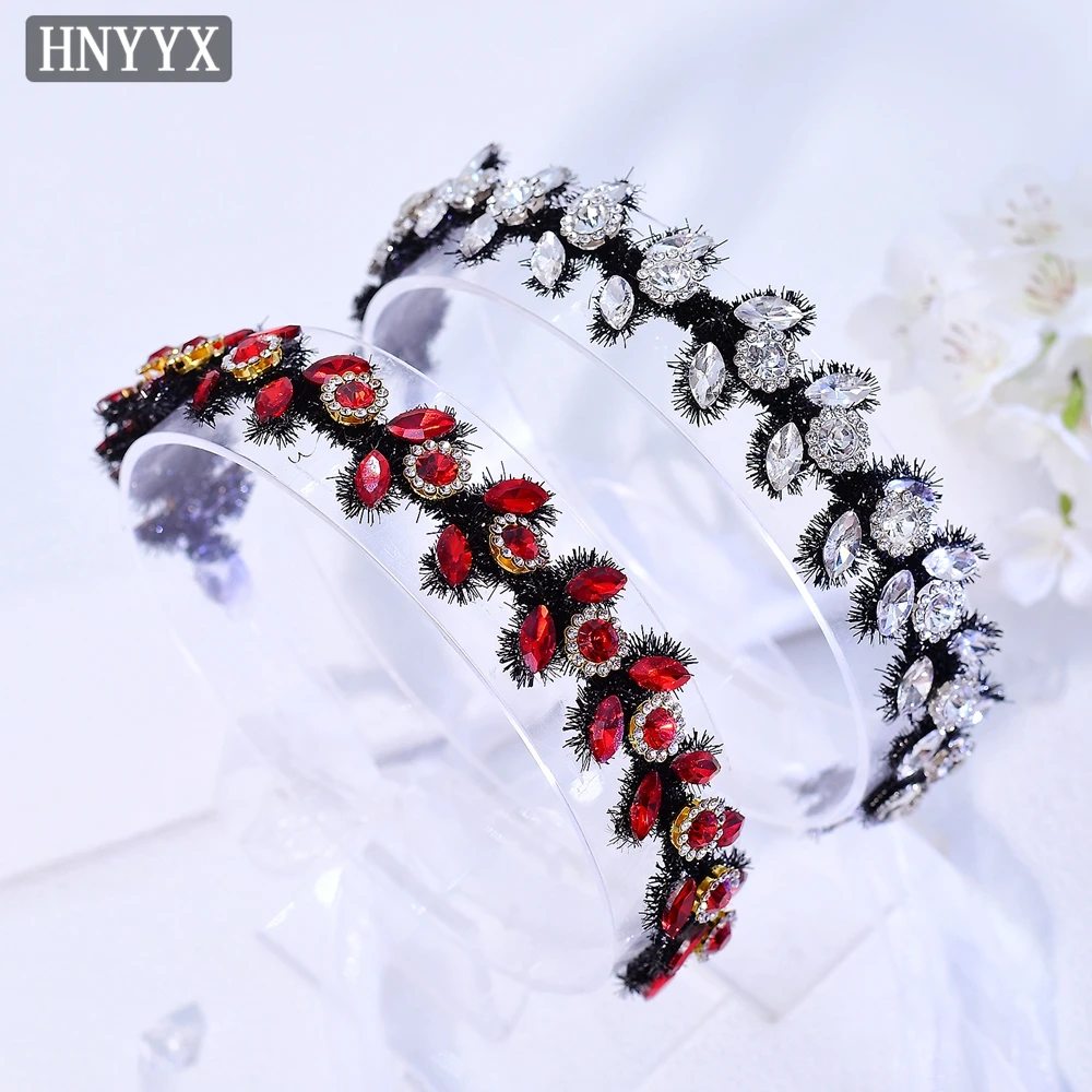 HNYYX Perhiasan Rambut dengan Ikat Kepala Lembut Hitam Buatan Tangan Berlian Imitasi Hiasan Kepala Elegan dan Murah Hati Aksesori Rambut Pesta Harian A375