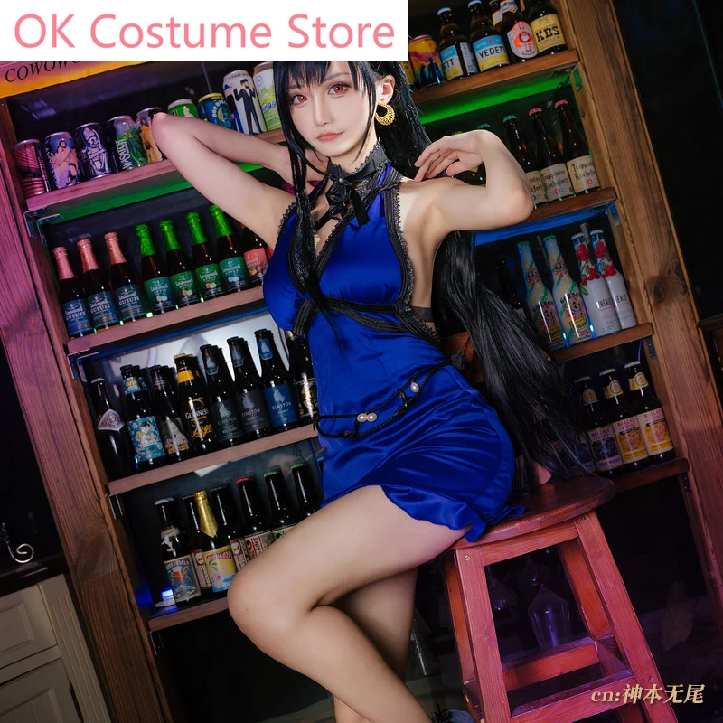 

Anime!Final Fantasy 7 Remake Tifa Lockhart Blue Dress Sexy Uniform Cosplay Costume Halloween Suit Women Dailydress