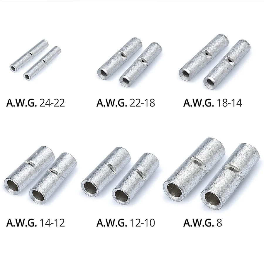 1K Butt Wire Connector AWG 26-10 Copper Tinned Splice Crimp Terminal Sleeve Bare Terminals Crimping Connectors