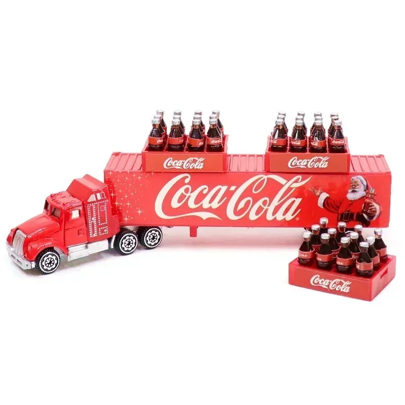 Kersttruck Red Bottled Beverage Delivery Truck Van Santa Claus Edition Transporter Truck Container Truck Model Toy Collection