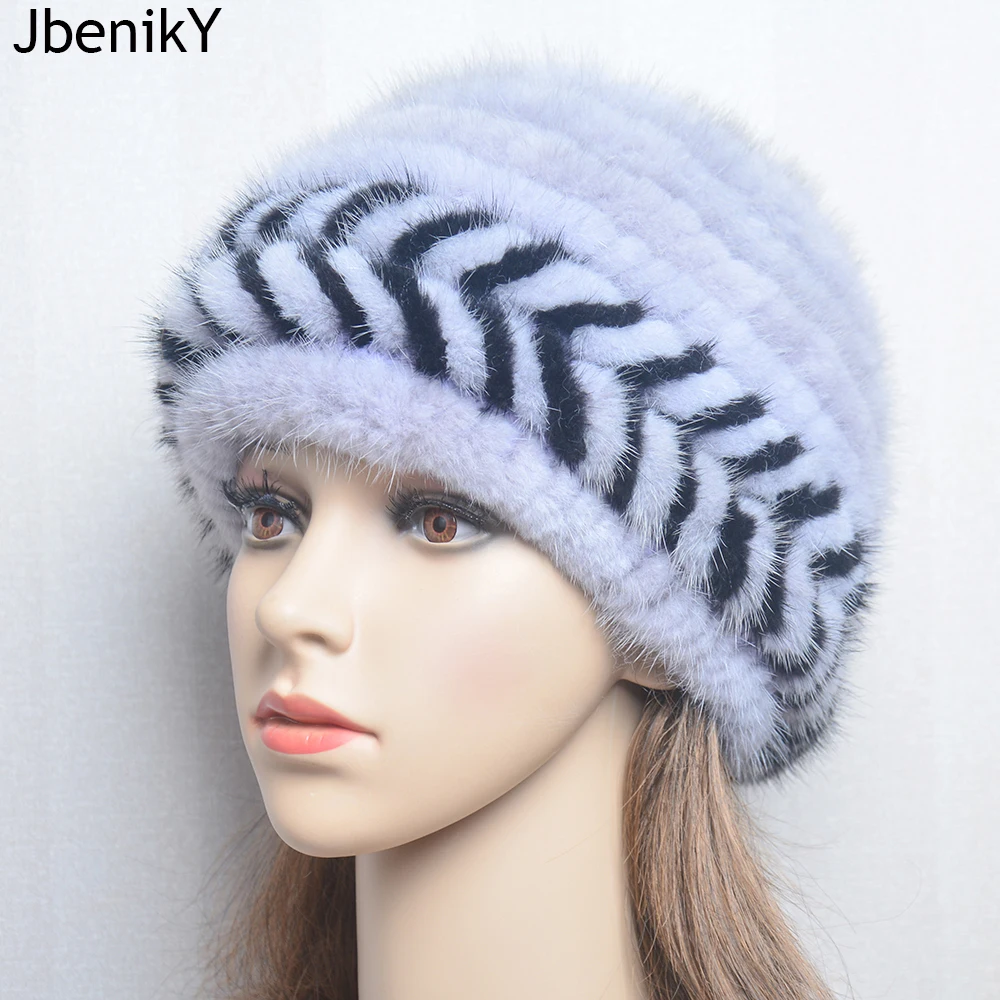 

Hot Sale Style Real Natural Mink Fur Hat For Middle-aged Group Noble Women's Winter Knitted Mink Fur Pineapple Shape Fur Cap Hat