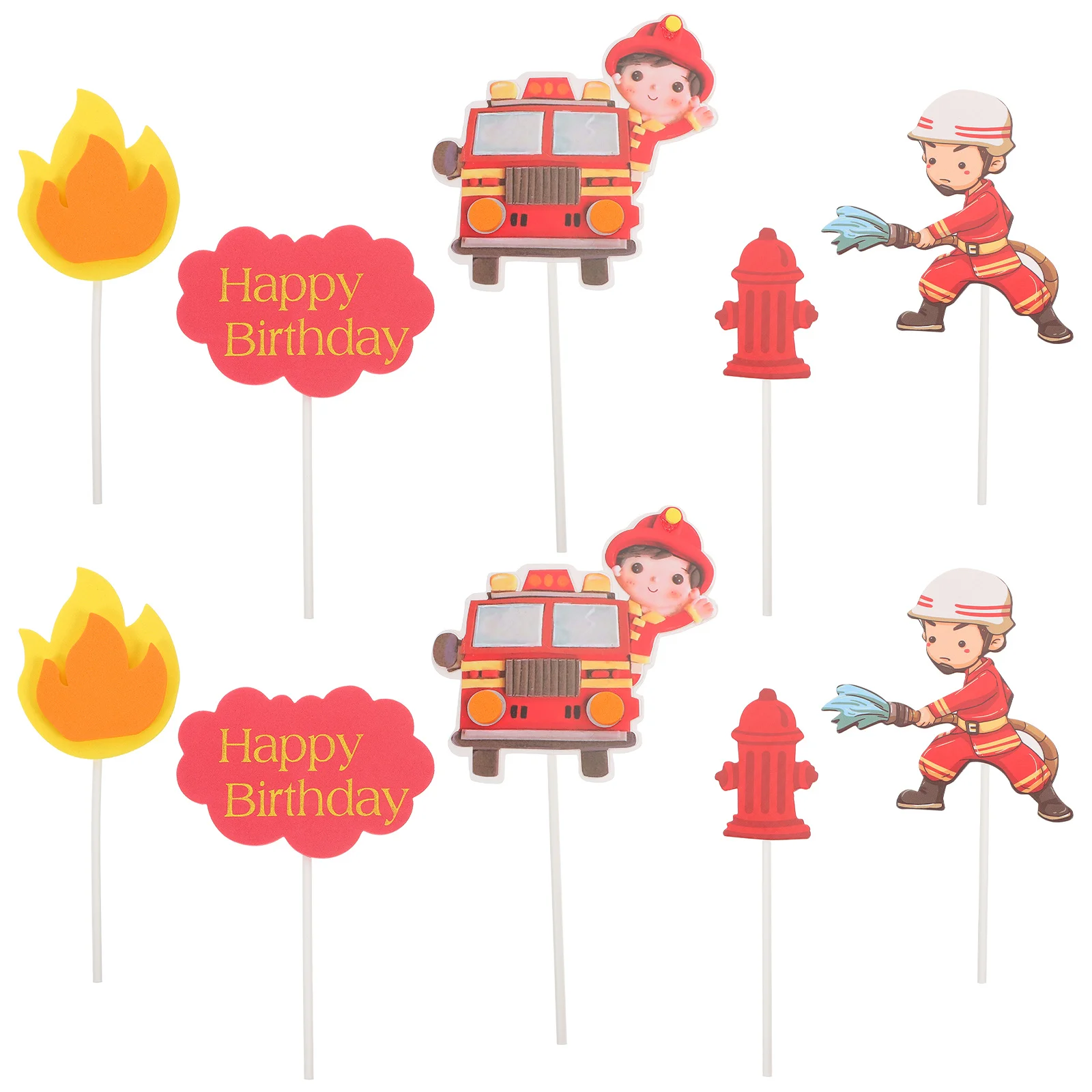 2Sets Firefighter Cake Topper Eva Safe Non-Toxic Cute Cartoon Style for Children Birthday Party Cake Decorations Supplies