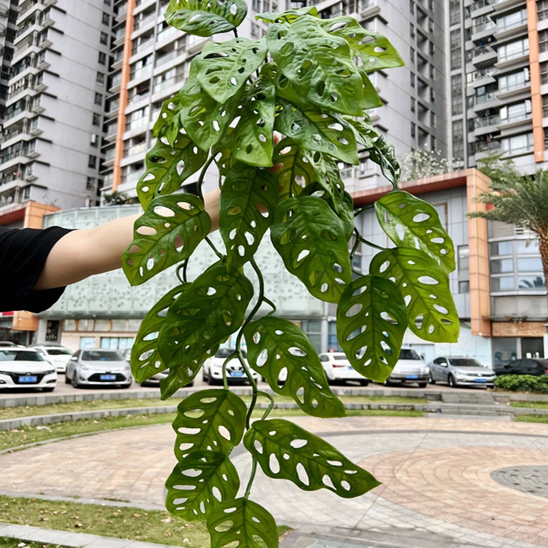 85Cm Panjang Tanaman Arificial Vine Palsu Daun Monstera Dinding Menggantung Cabang Pohon Tropis Luar Rotan untuk Dekorasi Pesta Taman Rumah