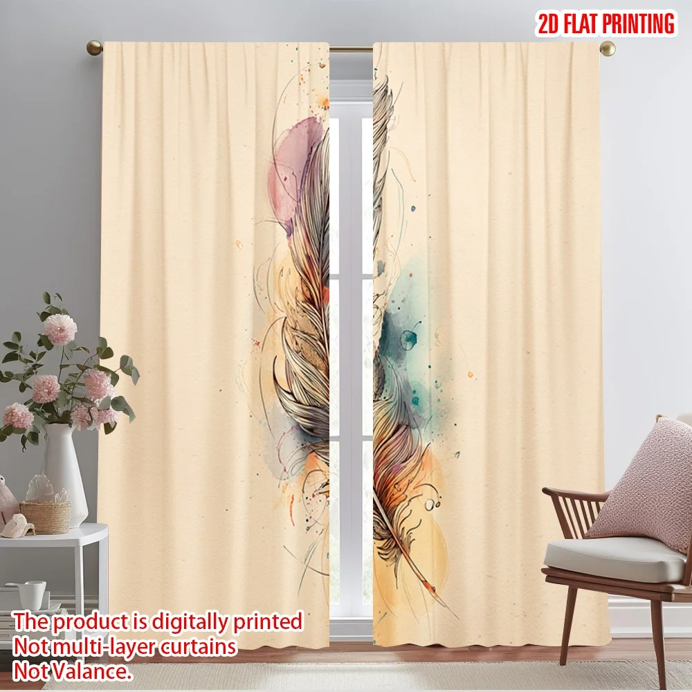 

2pcs,2D plane printing Creative Curtains Twin Feather Art Versatile 100% Polyester (without rod) Decorations Inside Ldeal for