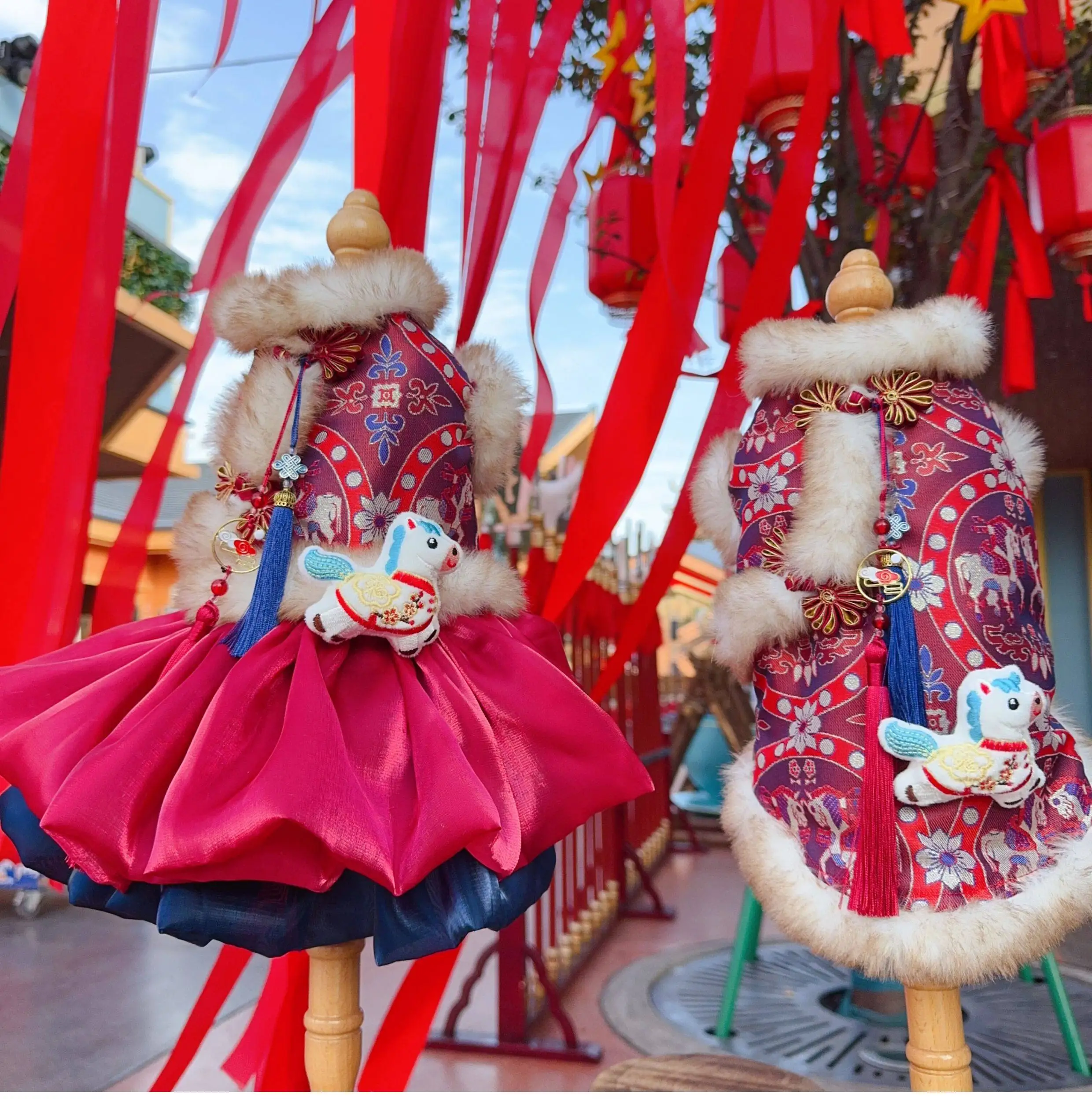 

Princess Style Thickened Soft Winter Coat for Small Pet Dogs Cats Clothes Chinese Style Autumn Winter Dress for Schnauzer Bichon