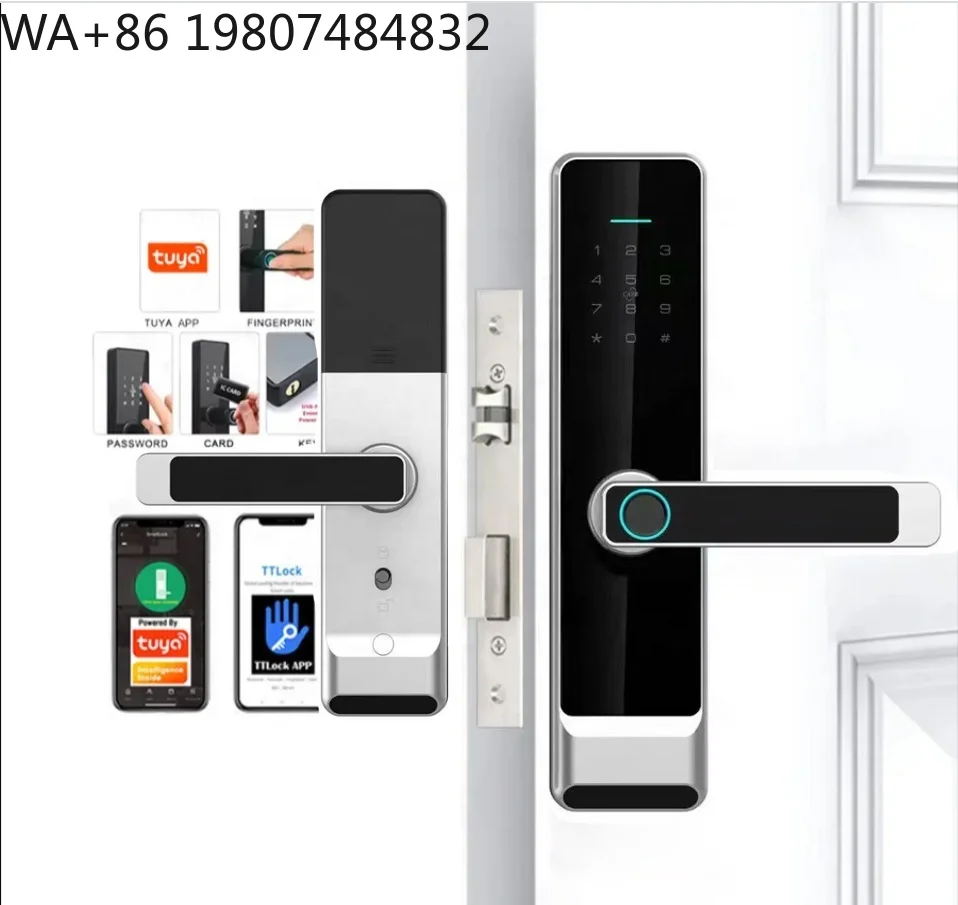 Saudi Gold Finish Wooden Smart Door Lock WiFi App Fingerprint Keyless Entry Digital Anti-theft  Security Lock