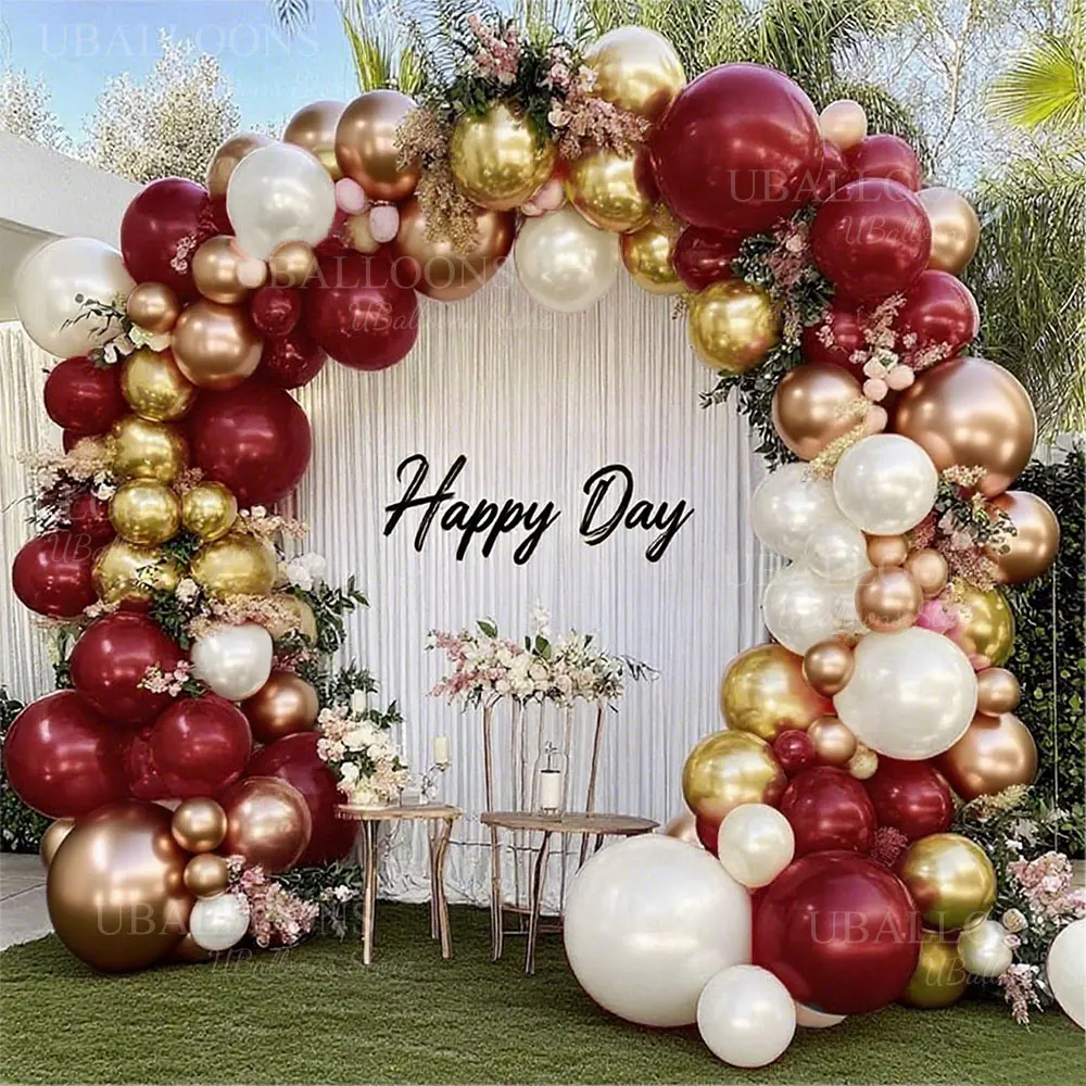 Kit d'arc de ballons en or Rose bordeaux, guirlande métallique en or blanc bordeaux pour anniversaire, mariage, décor de réception nuptiale pour bébé