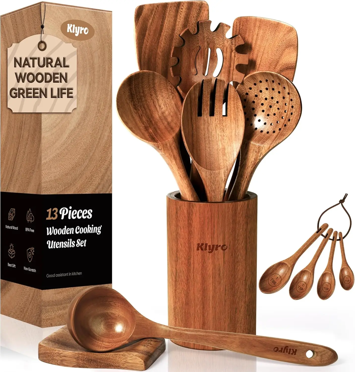 

Деревянные ложки для готовки, набор кухонных принадлежностей с антипригарным покрытием, 4 мерные ложки, удобная ручка