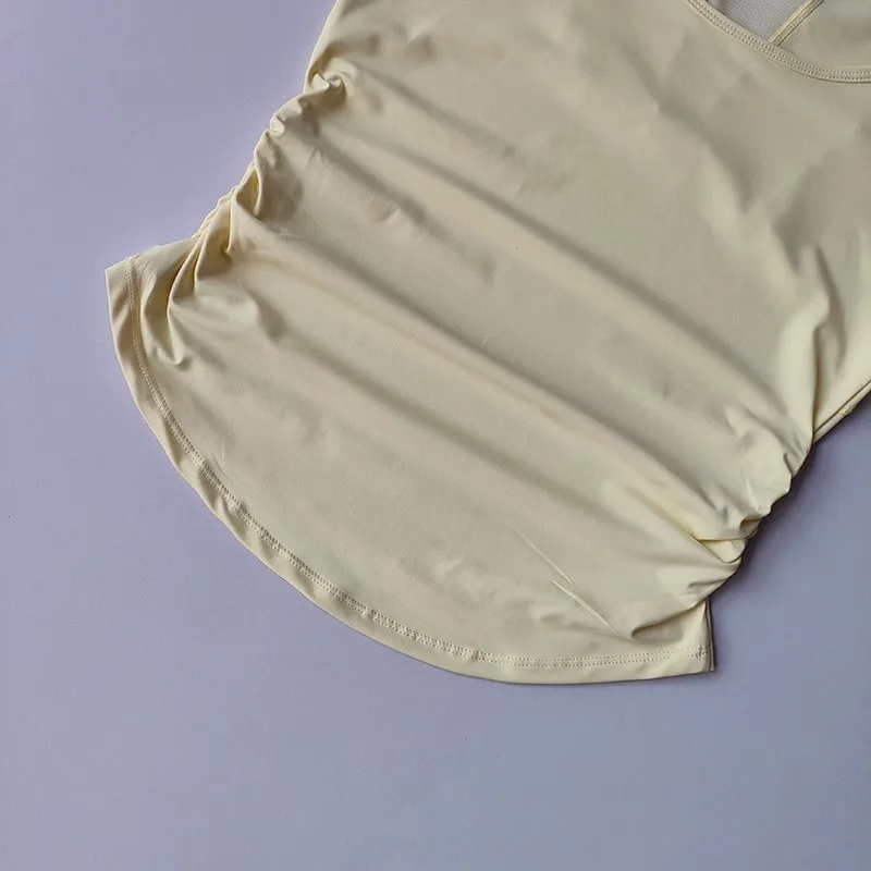 Women's Summer Breathable Mesh Splicing Yoga Sports Top Short Sleeve Pleated Waist Cinching Fitness T-Shirt for Active Wear image 6