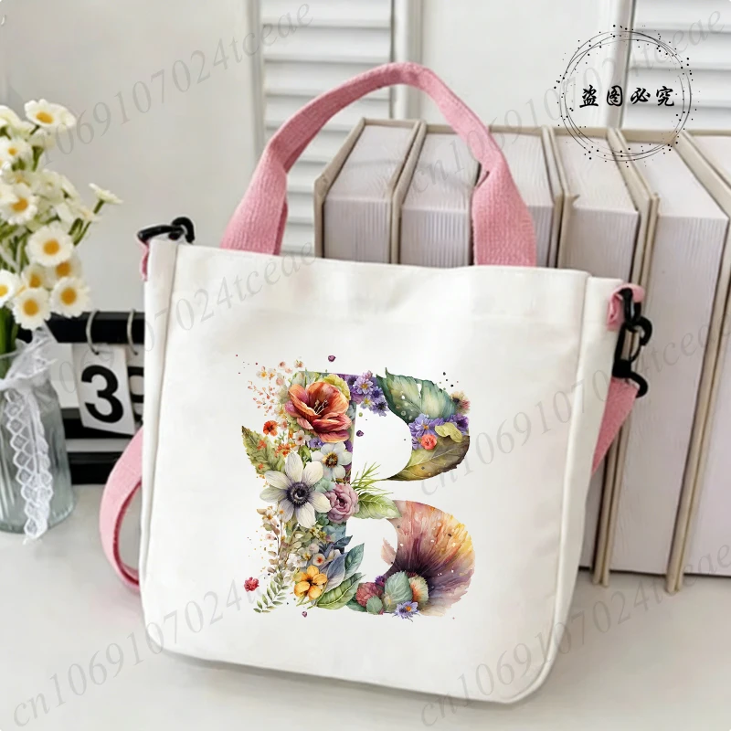 Floral Monogram Initial Wildflowers Women's Crossbody Bag Aesthetics Cartoon Shoulder Tote Bags Korean Fashion Messenger Bag