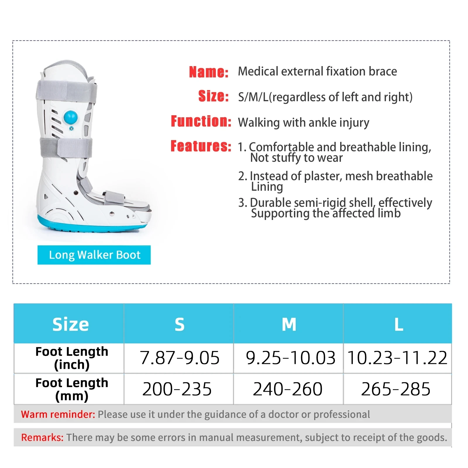 Air Cam Walker Boot Ankle Joint Fixed Support Ankle Sprain Fracture walking Artifact Plaster Shoe Guard