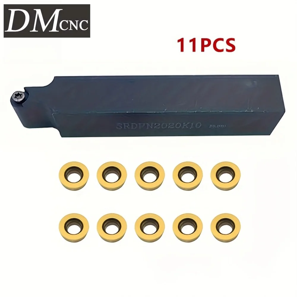 11-Piece SRDPN12/16/20 Carbide Tool Holder Set with 10PCS RPMW1003MO ZM20 Inserts - 45° Precision Turning & Facing Kit