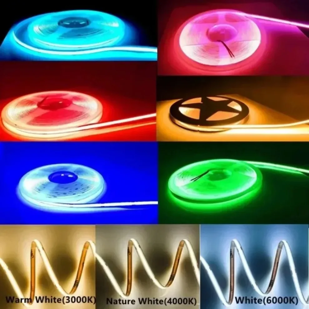 COB LED Strip DC12V/24V 320LEDs/M High Density RA90 3000K 4000K 6000K Multicolor Flexible Tape for DIY Bedroom Decor Lighting