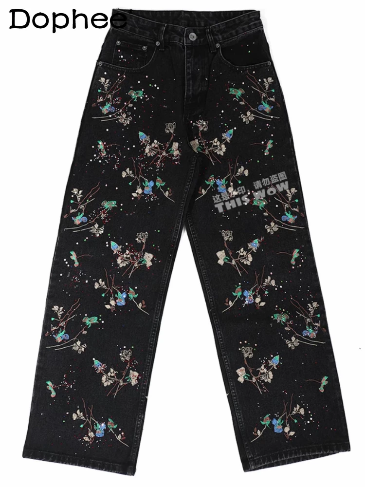 2025 Herren Herbst Neue Lose Vielseitige Licht Luxus Chic Gerade Denim Hosen Heiße Strass Stickerei Personalisierte Design Jeans