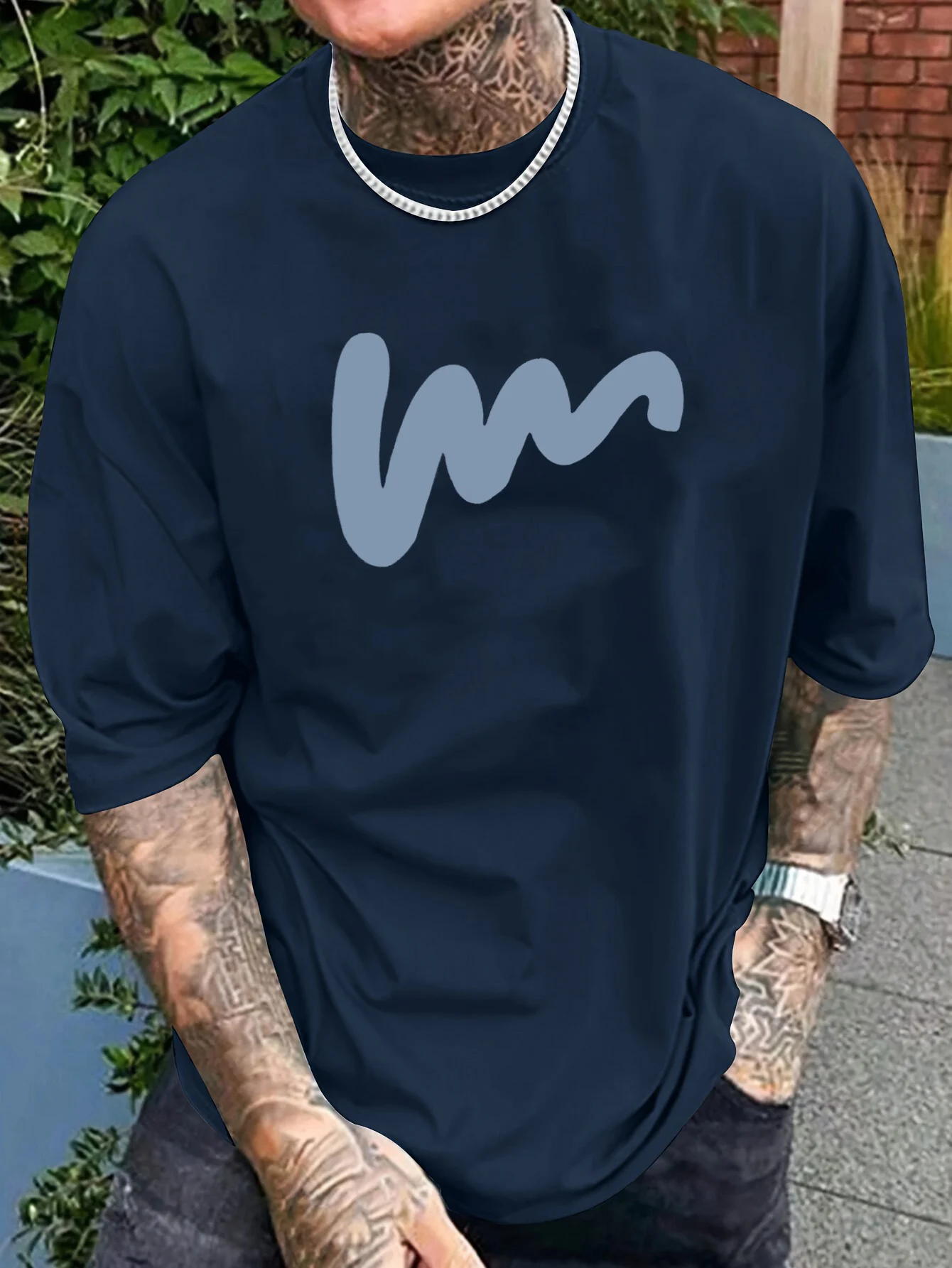 

2025 new model Men's summer 100 cotton fashionable casual loose plus size creative pattern printed sports round neck short sleev