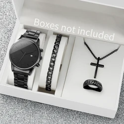 3/4PCS Men Business Watches Fashion Black Steel Band Male's Calendar Quartz Watch Relogio Masculino Jewelry Set(Without Box)
