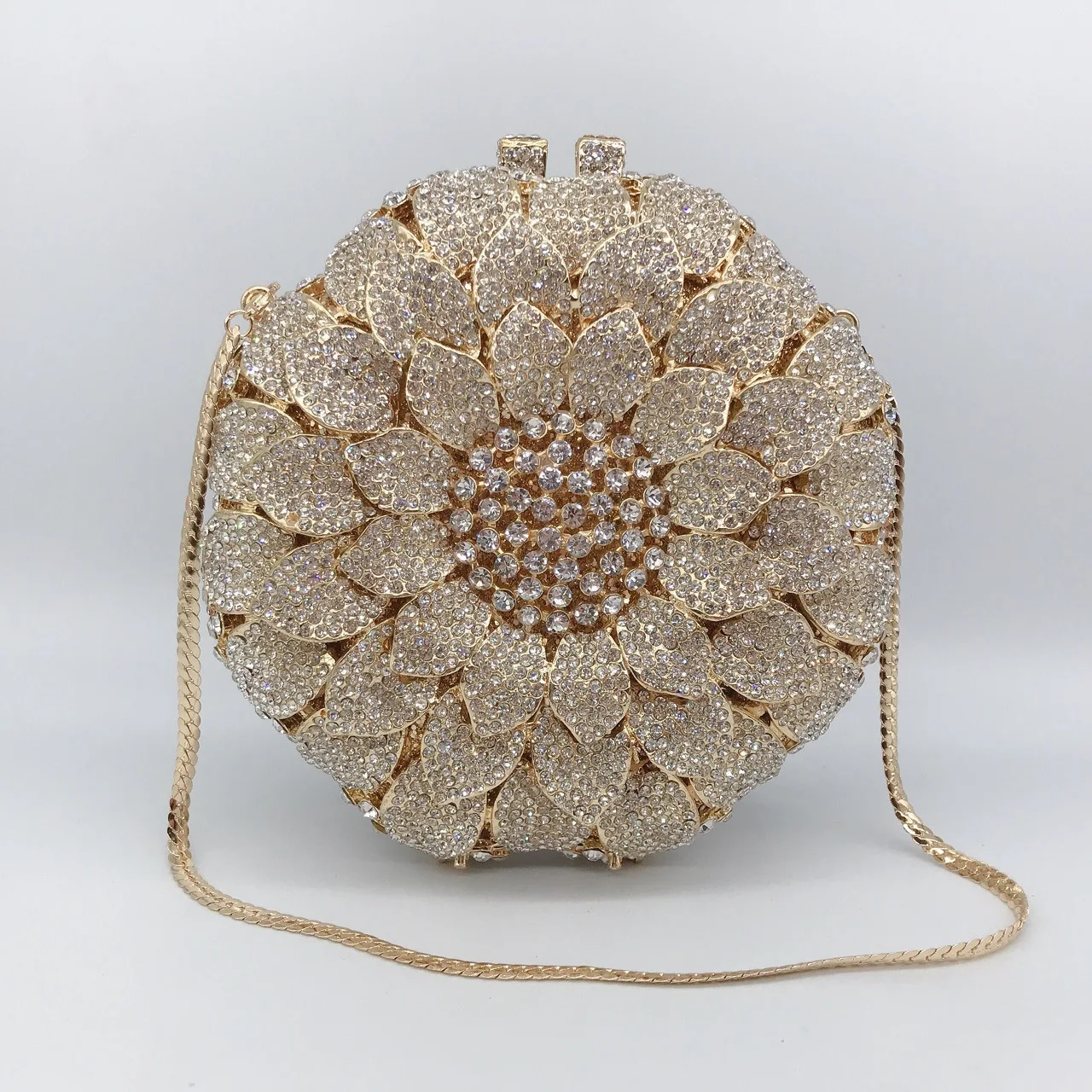 Sunflower styling Gold Diamond Wedding Dress Bags Bridal Crystal Handbags Purses Metal Women Rhinestones Clutch Purse