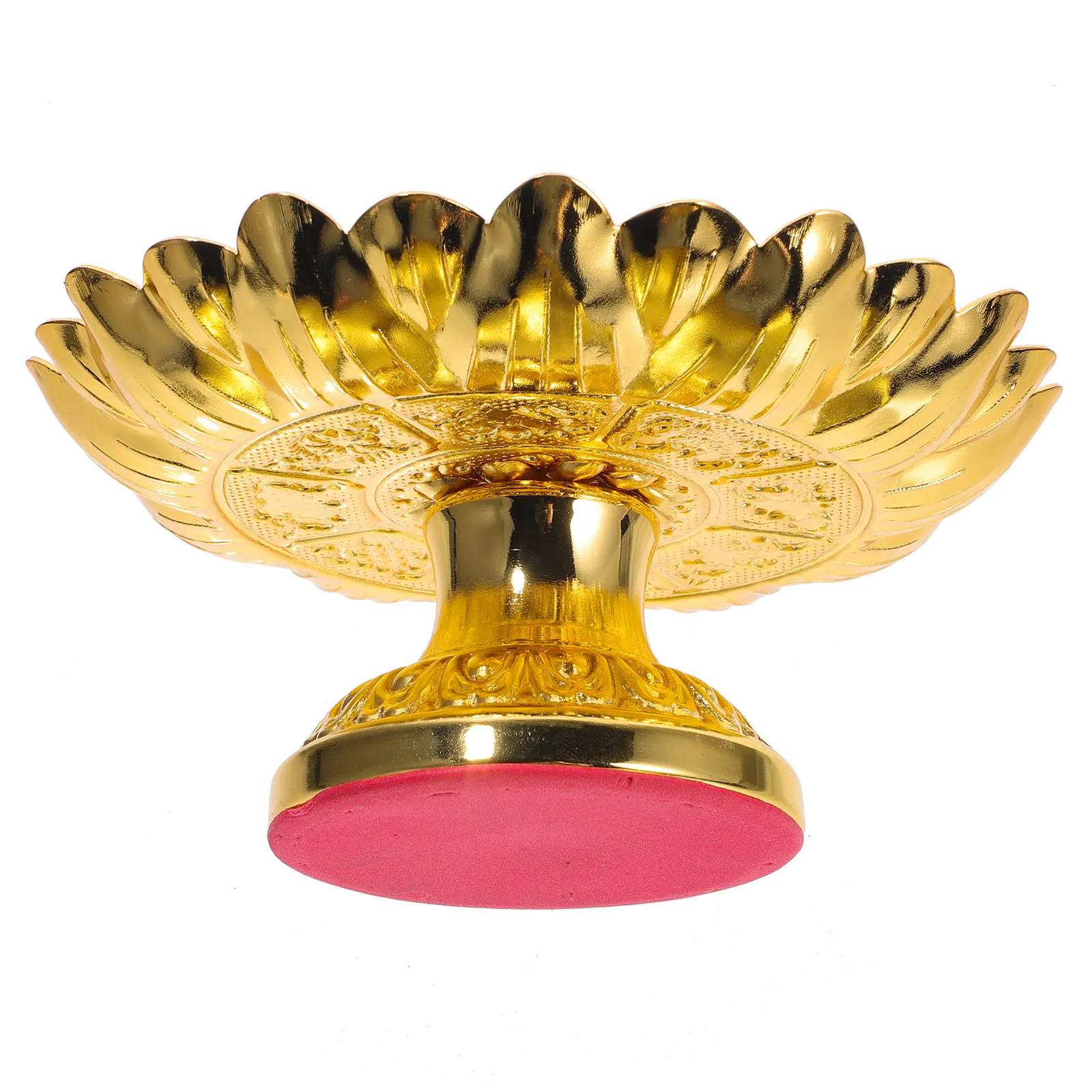 Lotus Design Alloy Footed Offering Plate for Buddhist Worship, Temple Fruit Tray, Home Decoration