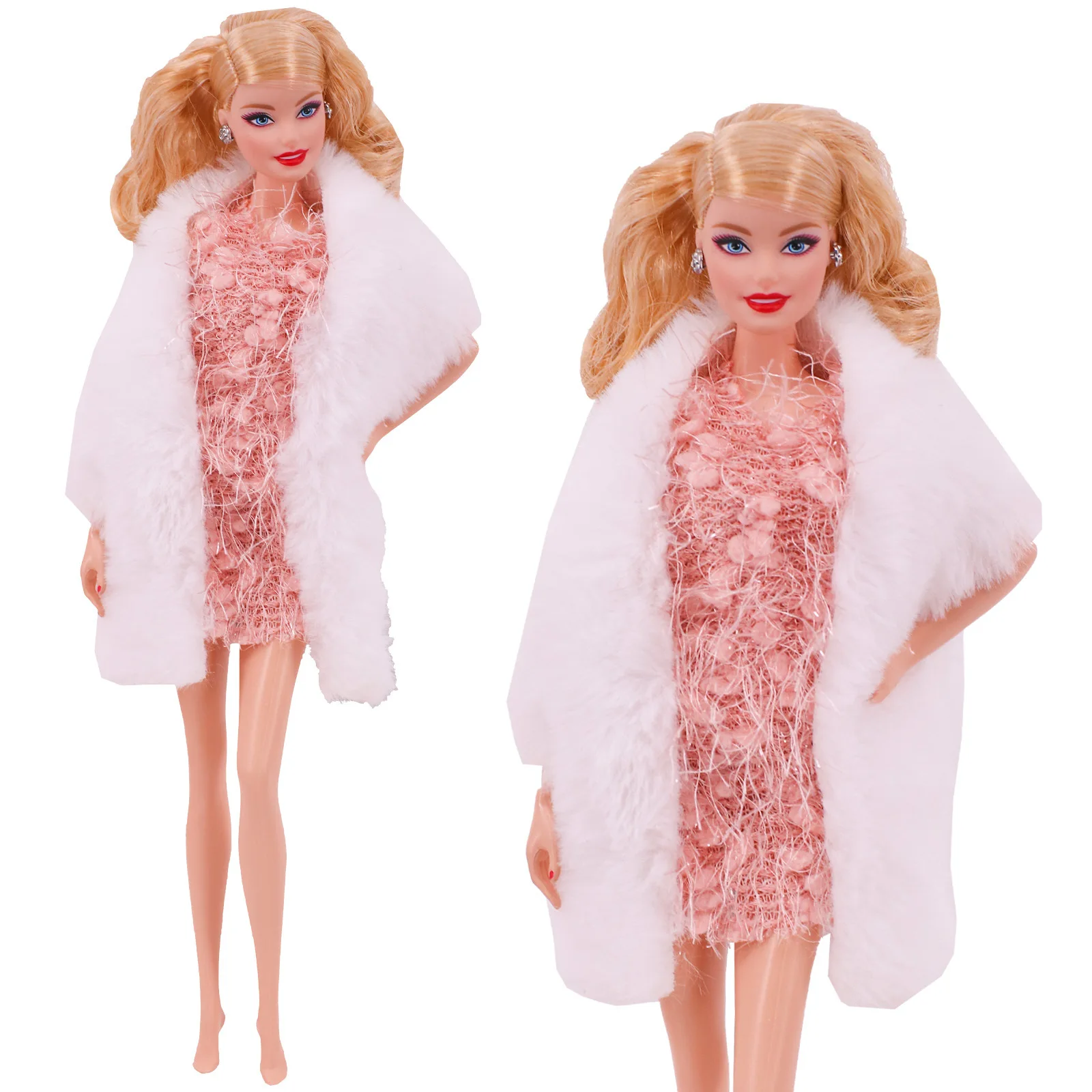 1/6 roupas de boneca casaco de pelúcia jaqueta + vestido conjunto moda diária roupa casual para 11.8 Polegada boneca bjd meninas vestir-se acessórios brinquedo