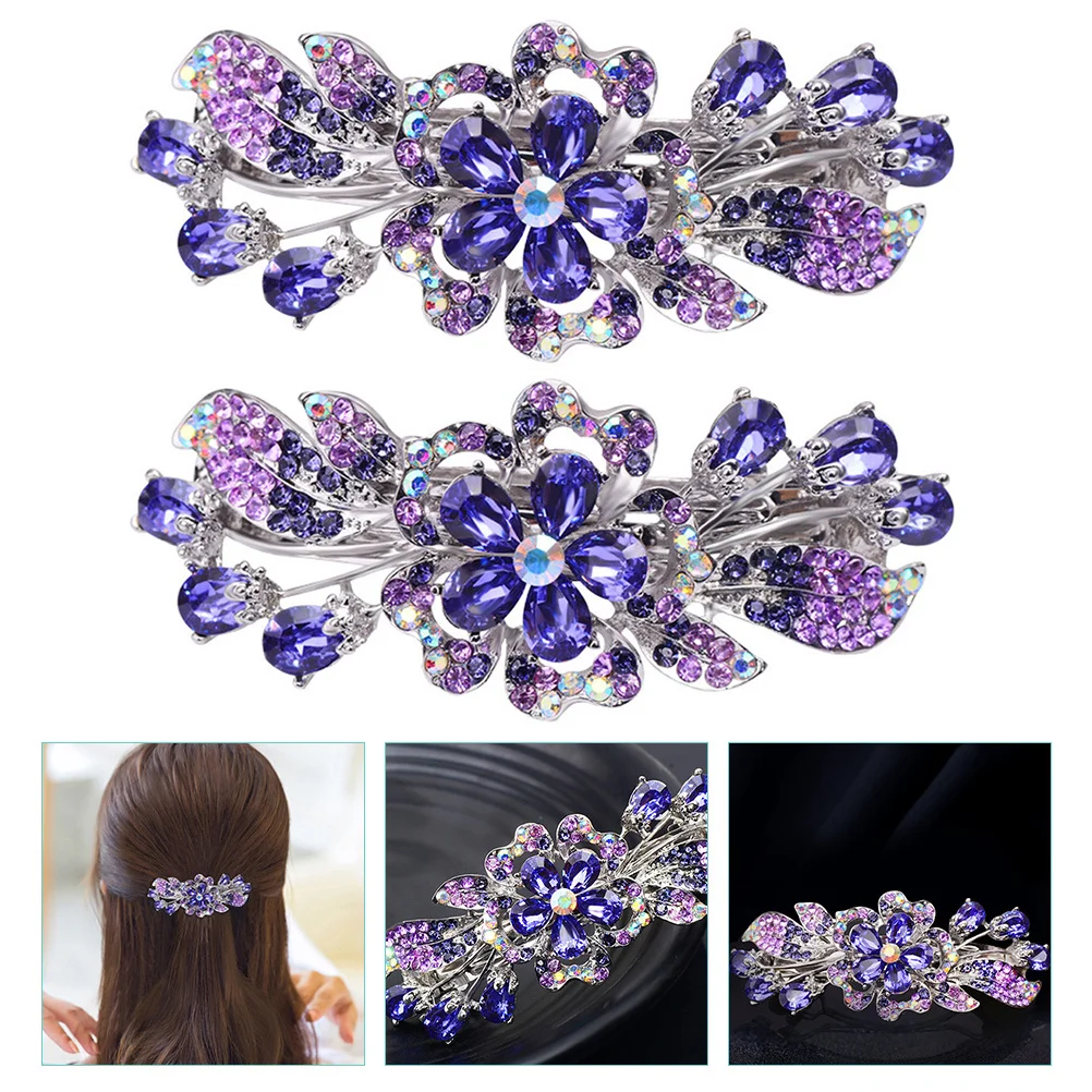 

2pcs Clip Rhinestones Back Hair Barrettes Ponytail Holder For Women Thick Thin Hair Crystal Clamp Clips Party Banquet