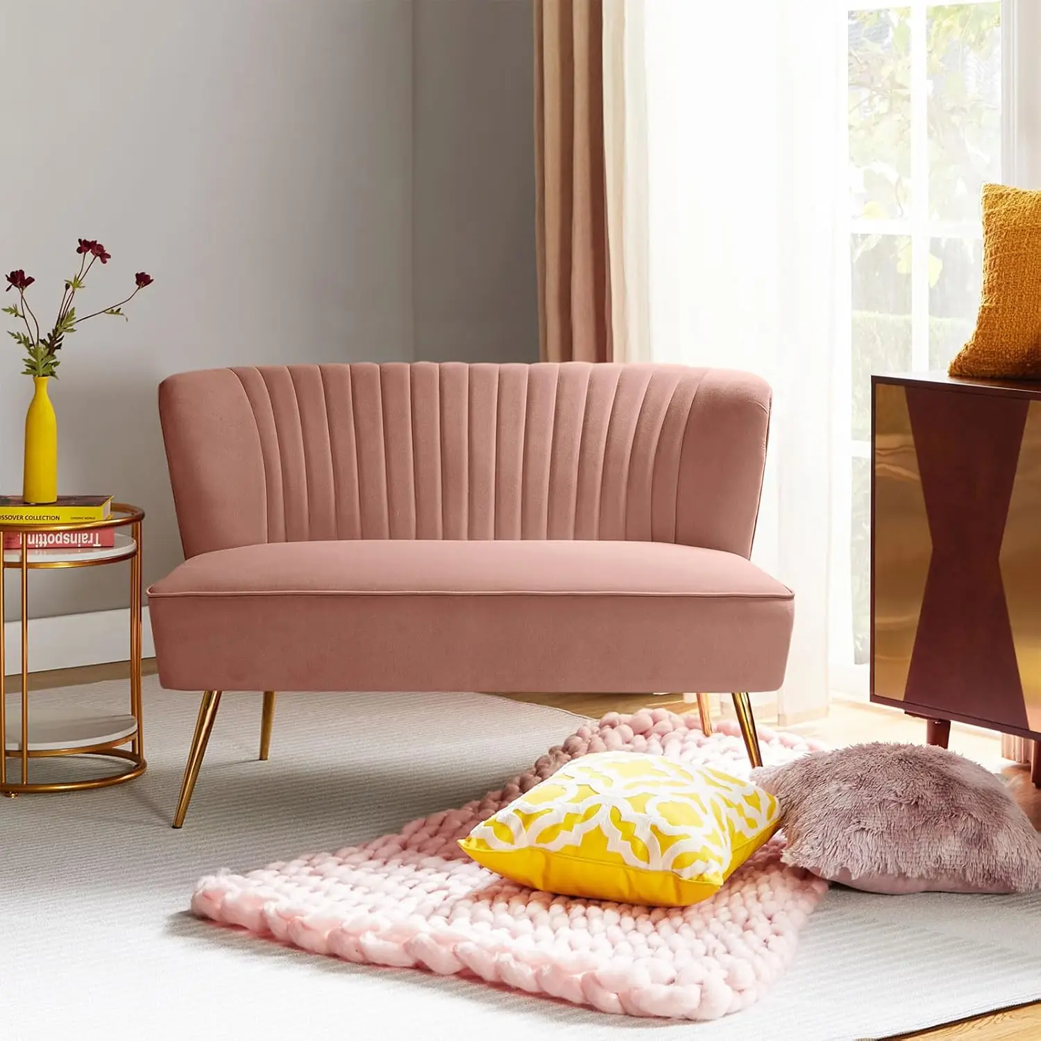 Velvet Loveseat Sofa with Gold Legs, Mid-Century Modern Upholstered Love seat Couch, Tufted Small 2-Seat Sofa, Customized