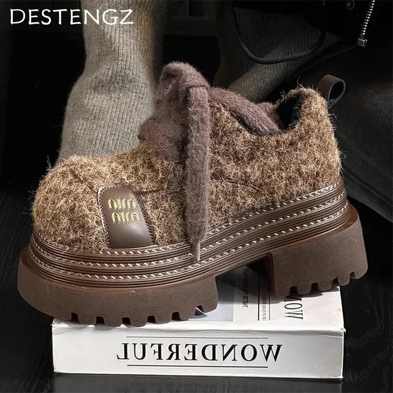 Fur Women High Heels Boots Platform Chunky Suede Shoes Pumps Woman Winter New 2025 Trend Designer Brand Cozy Botas De Muejr