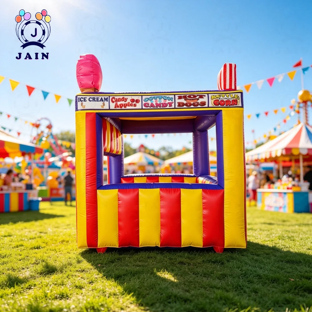 3M Inflatable Carnival Oxford or PVC Treat Shop with Foldable Curtain Concession Stand Fast Food Cabin Booth Ticket Stall