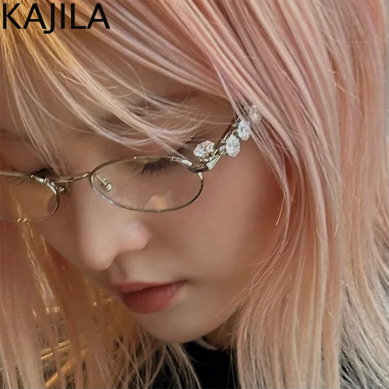 Oval Rhinestone Anti Blue Light Glasses Frame Women 2024 Luxury Brand Unisex Bling Computer Reading Eyeglasses Shades Eyewear 