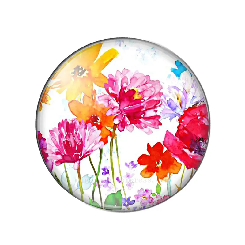 Colorful Watercolor Rose Flowers Pattern  8mm/10mm/12mm/18mm/20mm/25mm Round photo glass cabochon demo flat back Making findings