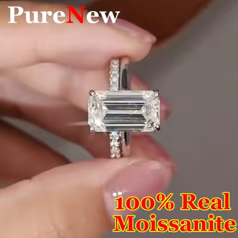 Elegant 4ct Emerald Cut Full Moissanite Ring Fo Women 925 Silver Plate 18k D Color Women's Wedding Moissanite Diamond Ring Set