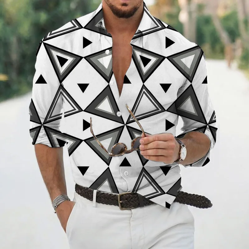 

2025 men's shirt Hawaiian style long-sleeved ethnic style advanced 3D printing men's casual shirt