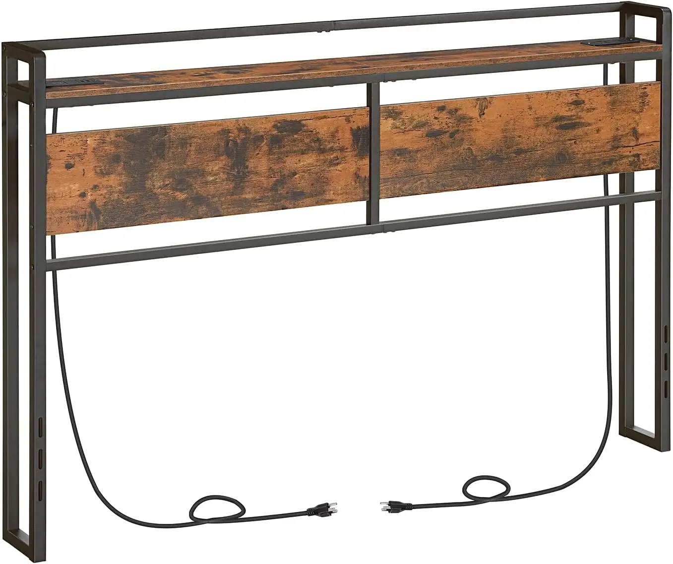 

Queen Size Headboard with Outlets, USB Ports, Adjustable Height, Storage Shelf, Easy Assembly in Rustic Brown and Black