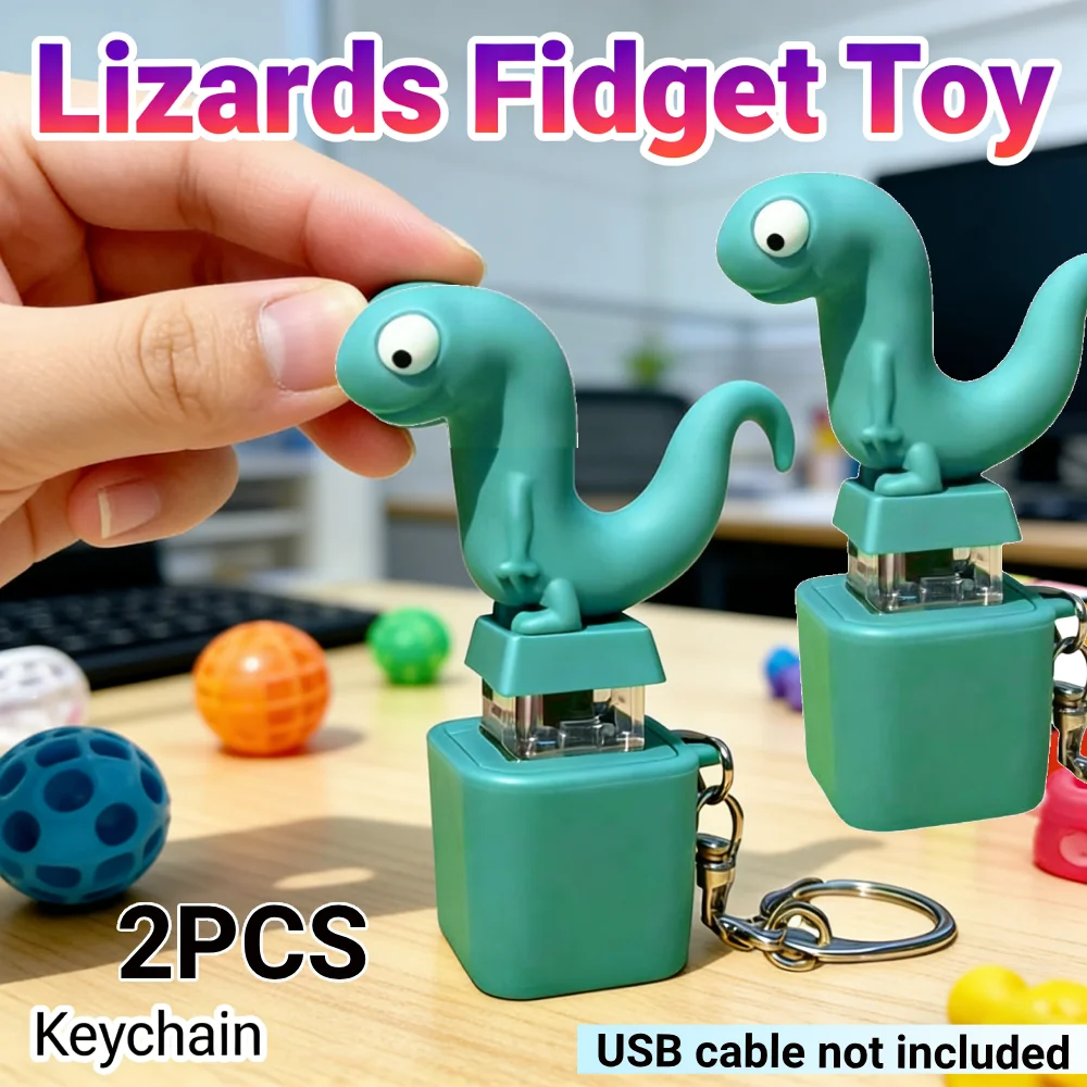 

2 шт., милые ящерицы, игрушка для снятия стресса, светодиодные фонари, брелок-кликер, портативный СДВГ, аутизм, 6-12 лет, подарок для детей