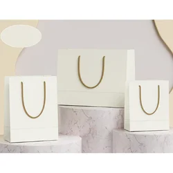 20pcs Beige Gift Bags For Wedding Birthday Party Gifts Clothing Product Packaging Bag Custom Logo Paper Handbag Shopping Bag