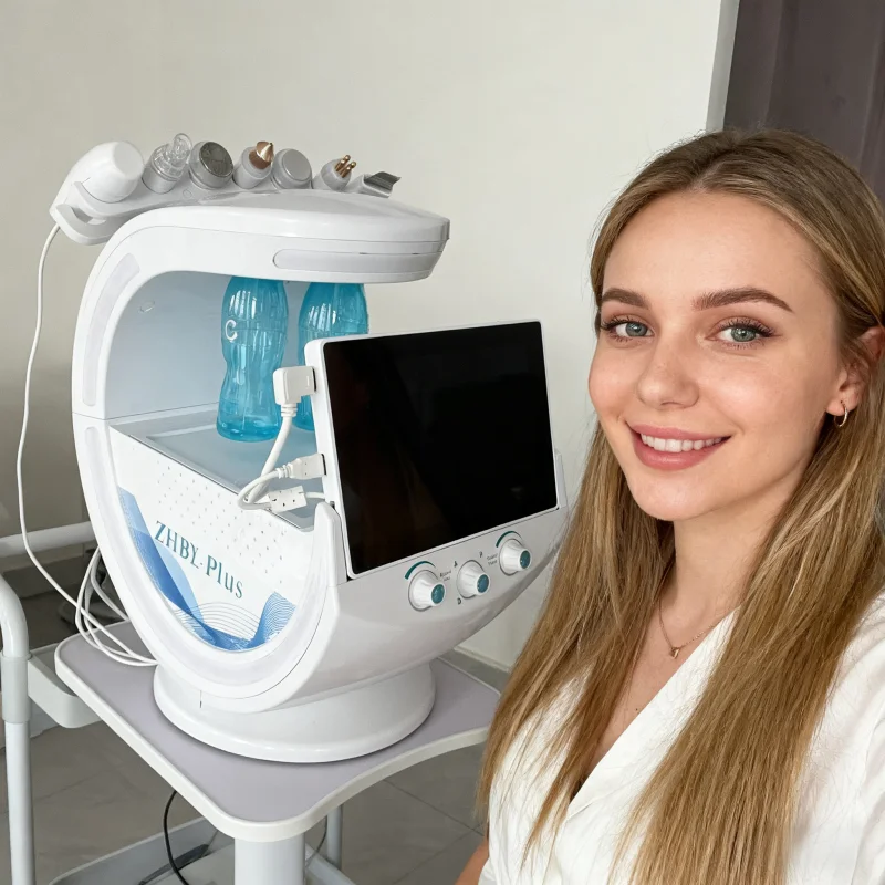 Analyseur de peau du visage multifonctionnel 7 en 1, bulle bleue glacée intelligente, nettoyage en profondeur, dissolvant de points noirs sous vide, Machine de beauté du visage