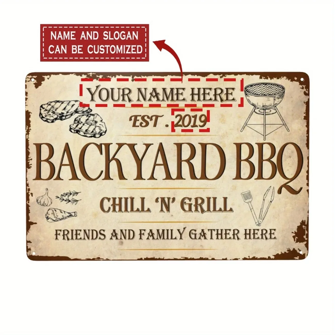 Letrero Metálico Personalizado para Barbacoa en el Patio Trasero, Decoración de Pared con Texto Personalizado