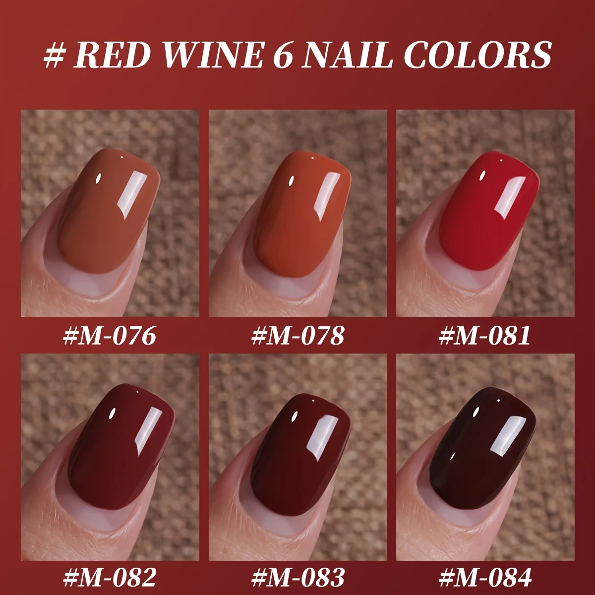 6 Stück rotes Set --- Ancola Red Series Nagellackkleber 2025 Neues beliebtes Kirschburgunder-Nagelkunst-Set