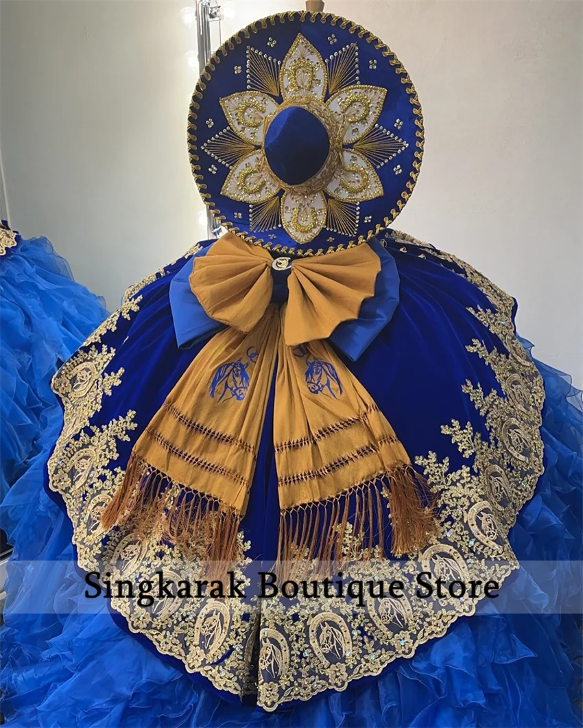 2026 Royal Blue Mexi Beaded Quinceanera Dress Horse Lace Appliques Princess Crystals Ruffles Beads 16th Customized 