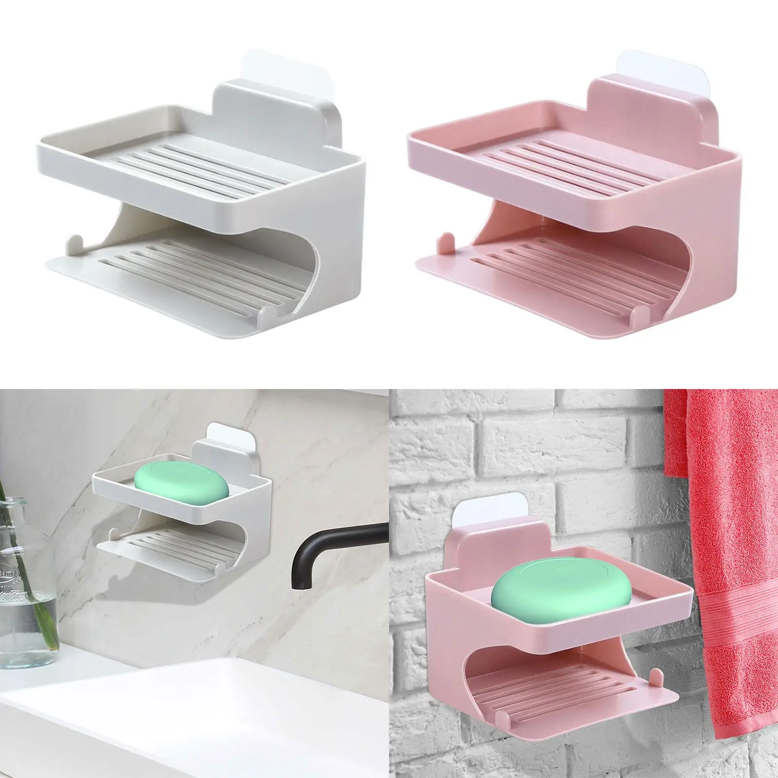 2 Tiers Soap Dish Soap Tray Freestanding Soap Stand Wall Mounted Soap Rack for Shower Wall Toilet Washroom Hotel