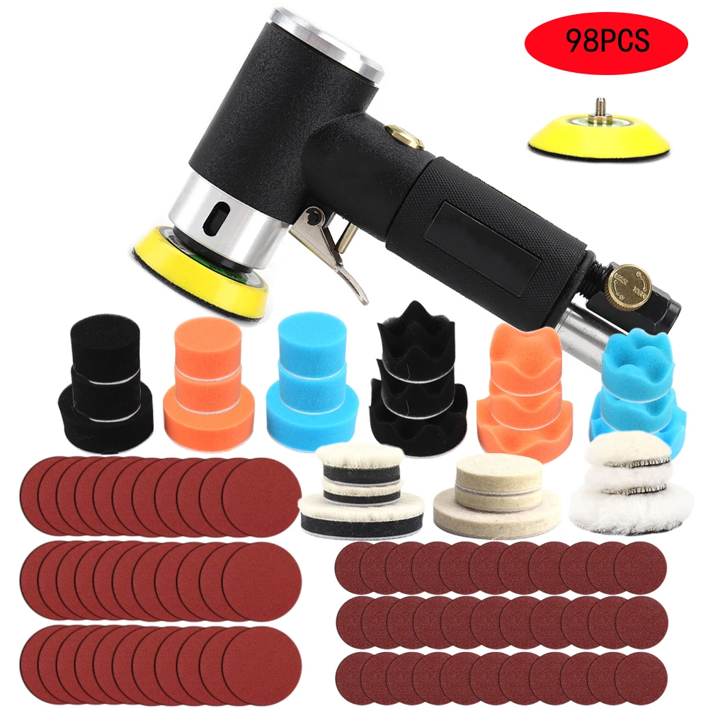 SI FANG Mini Air Sander Grinder Kit – 1/2/3 Inch High Speed Dual Action Pneumatic Random Orbital Polisher With 51 Sandpapers
