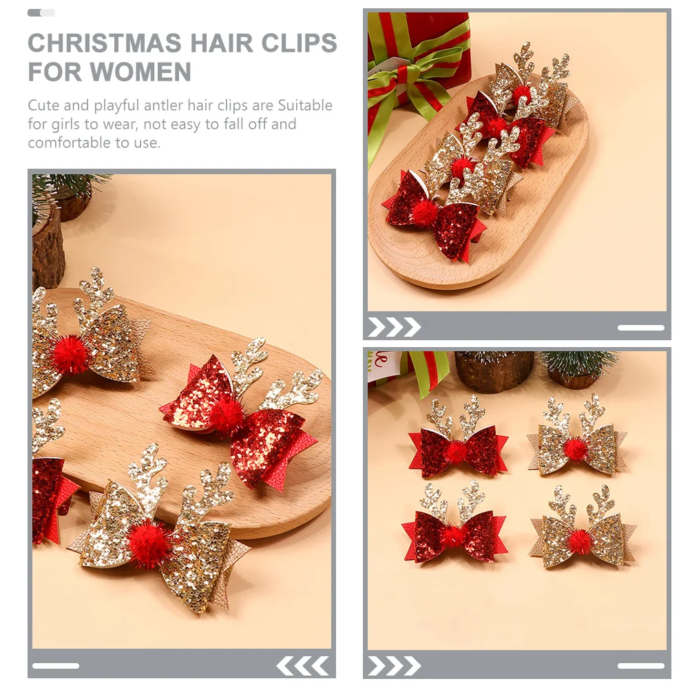 

4Pcs Christmas Hair Clips Antler Bow Glitter Barrettes Girls Holiday Hair Accessories Xmas Gift Christmas Barrettes