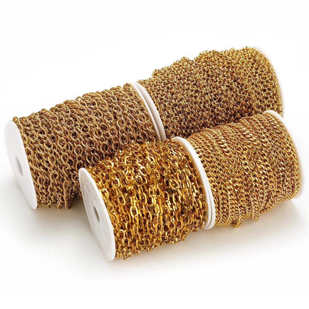 1Meter/2Meters Stainless Steel Gold Color Cuban Chains Chunky Chains for DIY Jewelry Making Necklace Bracelet Crafts Accessories view 2