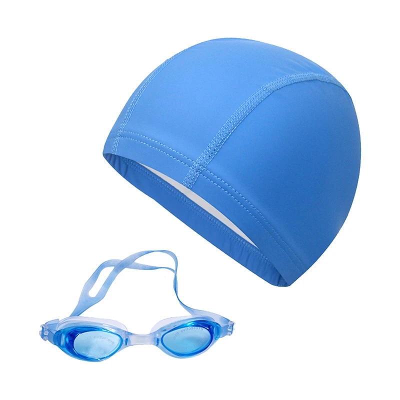 Adult Swimming Suit Basic Model Swimming Goggles Set Waterproof Simple Solid Color Pu Coating Swimming Cap Swimming Goggles Set