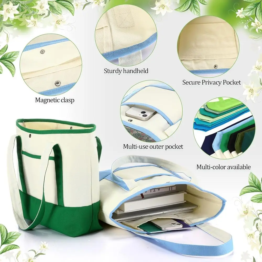 مجموعة حقائب قماشية مكونة من 12 قطعة، حقائب تسوق متينة مع جيوب، مثالية للنساء والمعلمين، هدية مثالية لعيد الميلاد