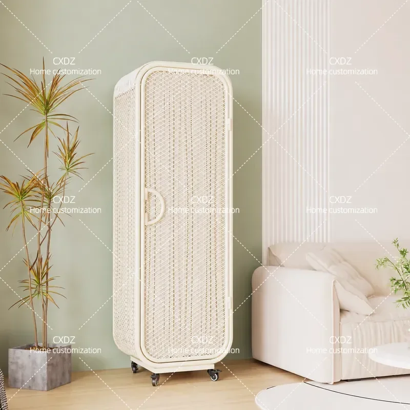 Cream wind environmentally friendly wrought iron mesh wardrobe formaldehyde-free girl simple hanging storage narrow-sided